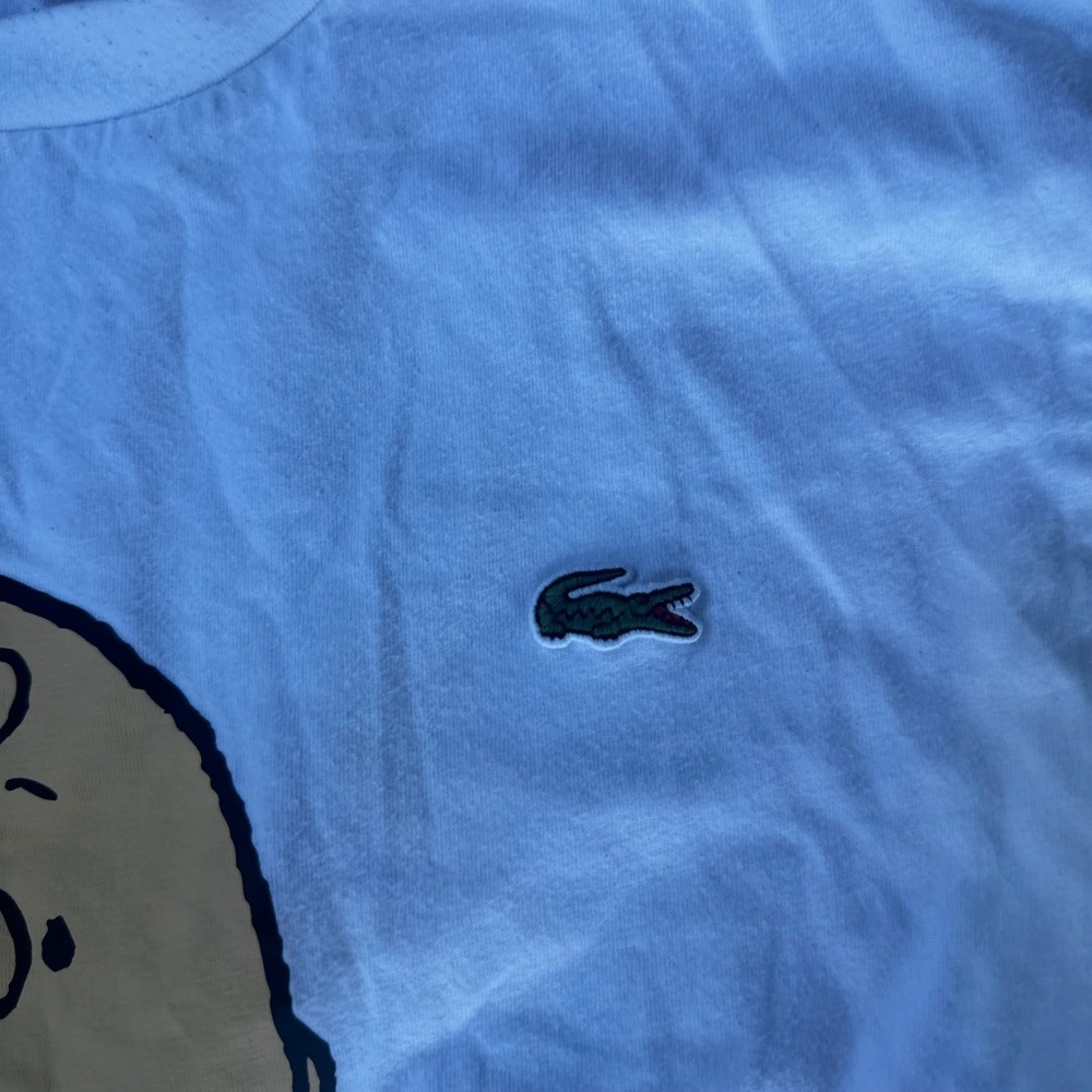 Lacoste Peanuts Long Sleeve T-Shirt Mens L White Excellent Charlie Brown Graphic - Picture 4 of 5
